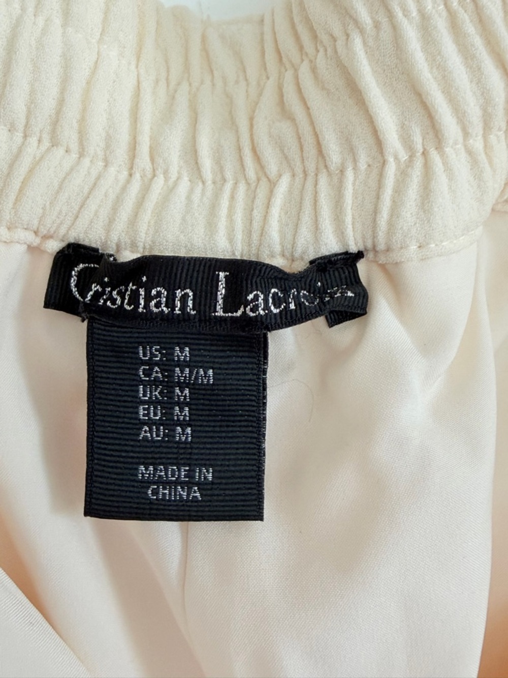 Christian Lacroix Cream Wide Leg Trouser Women M High Rise Elastic Waist Pants - Picture 4 of 15